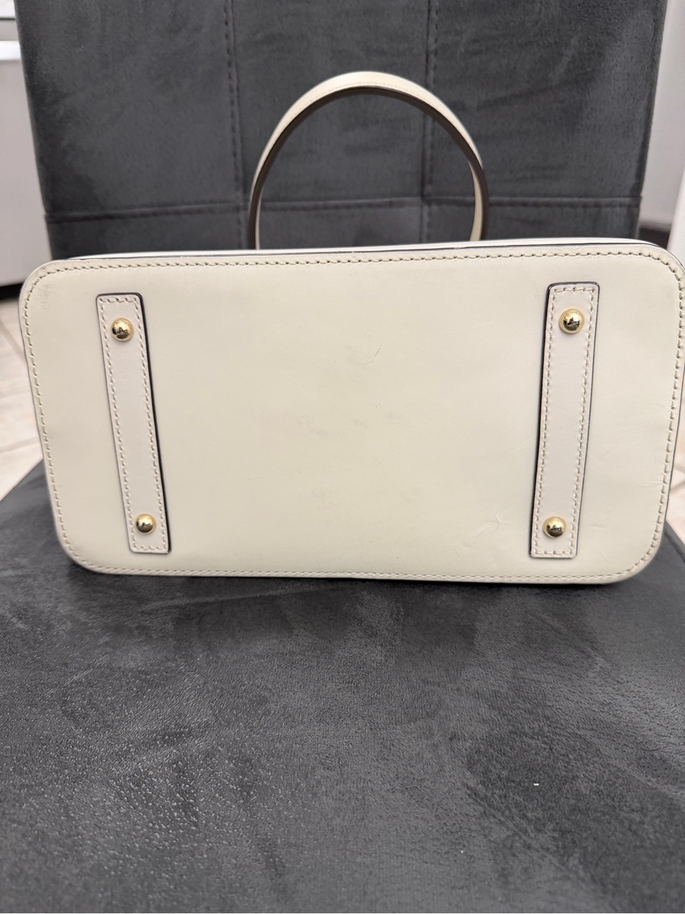Dooney & Bourke Cream Leather Satchel with Removable Strap - Picture 6 of 7